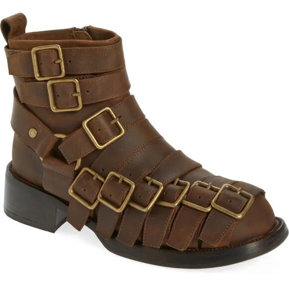 Jeffrey Campbell Shoes - Jeffrey Campbell Belted Up Biker Inspired Leather Boot in Brown